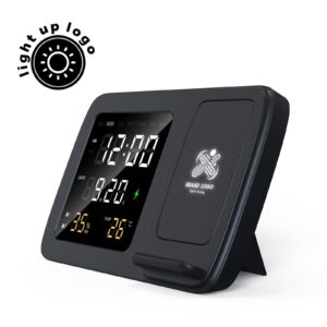 3600J - Digital Alarm Clock & Wireless Charger - Black